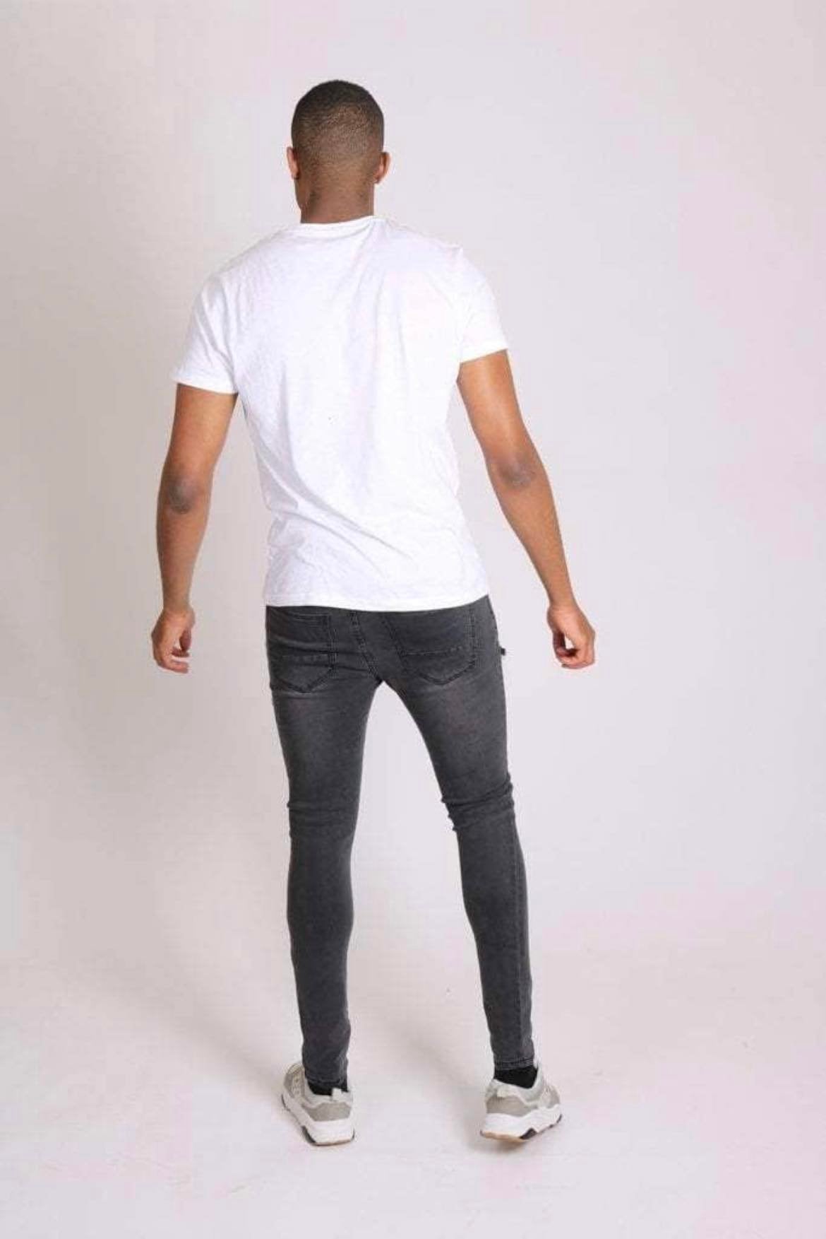 Jean Coupe Skinny Logan Avec Déchirures En Délavé Gris Foncé