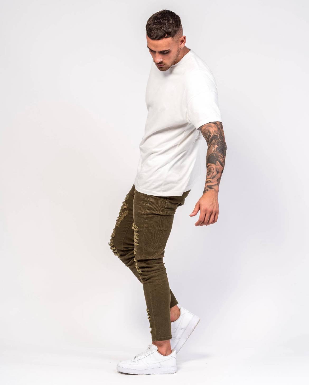 Jean Skinny Logan Avec Effet Vieilli Kaki