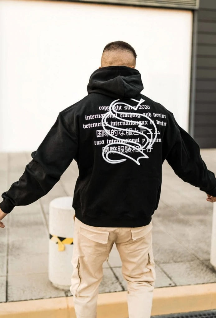 Sweat à Capuche Noir Global Text Sinners Attire RR Store Online