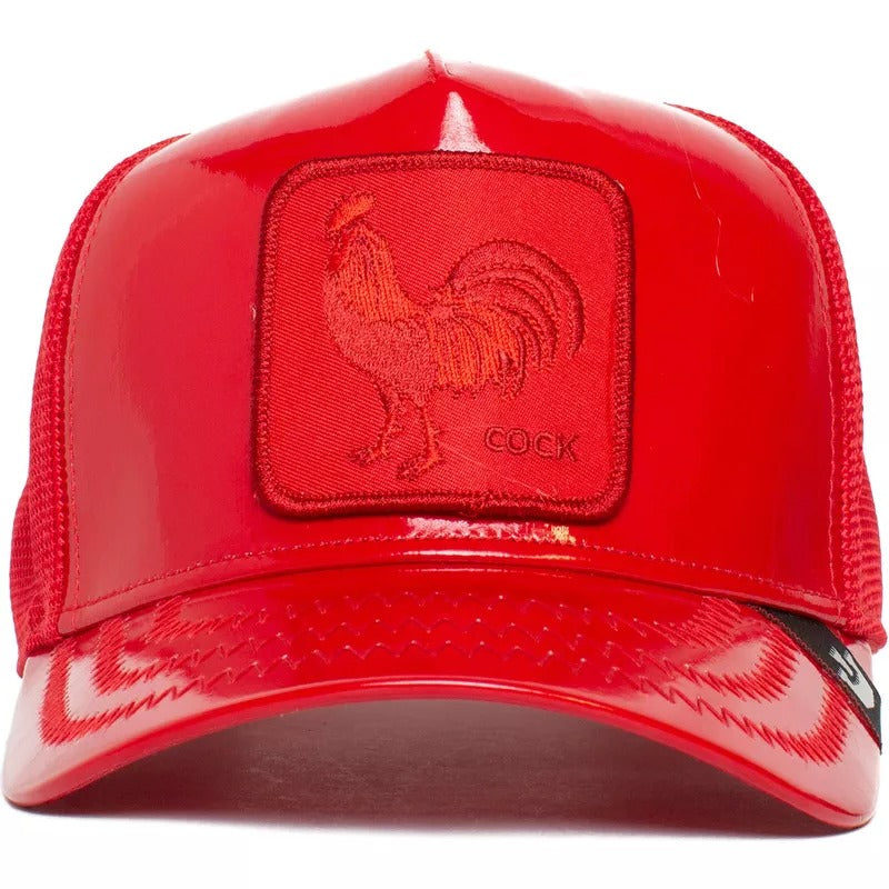 Casquette trucker rouge coq Cock Big Red Patent Leather The Farm Goorin Bros RR STORE ONLINE