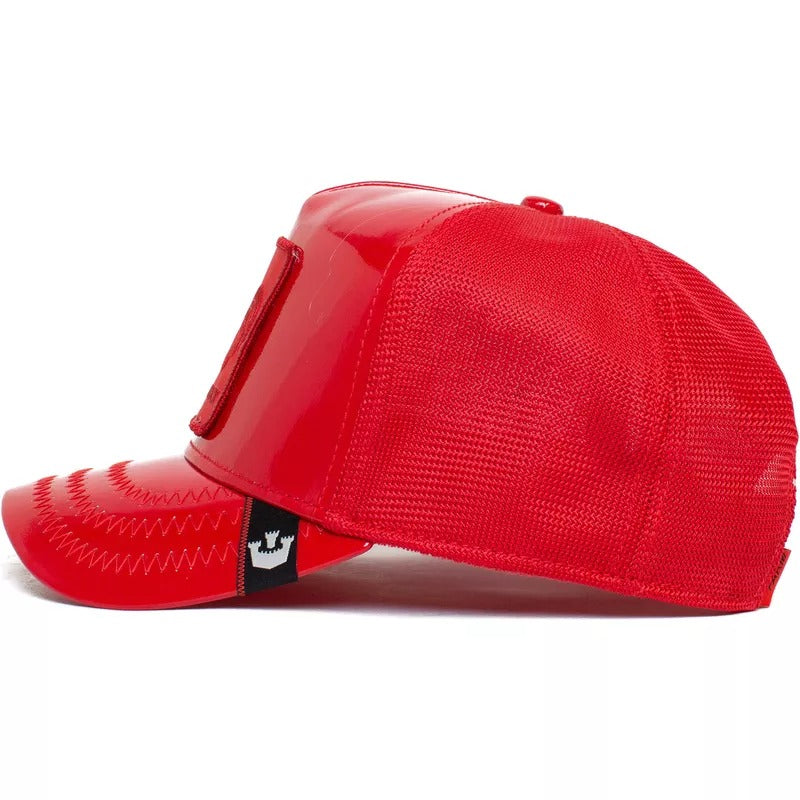 Casquette trucker rouge coq Cock Big Red Patent Leather The Farm Goorin Bros RR STORE ONLINE