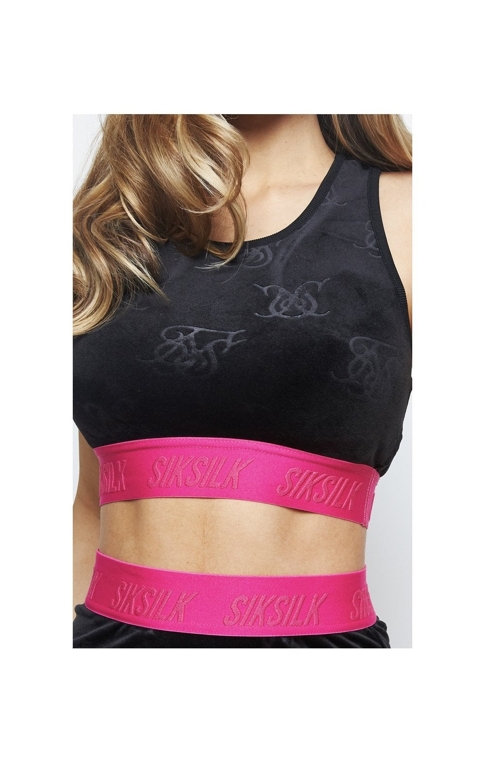 Brassière en Velours à Monogramme Gravé Noir Siksilk RR Store Online