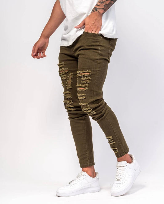 Jean Skinny Logan Avec Effet Vieilli Kaki