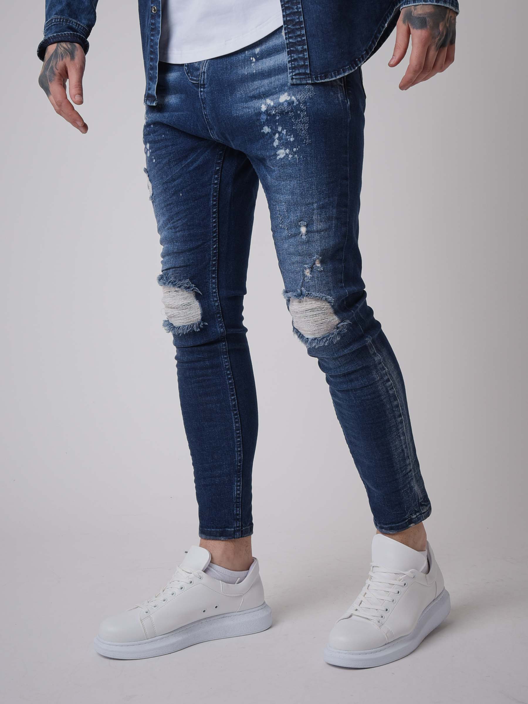 Jean Skinny Effet Usé Tacheté Aux Genoux RR Store Online