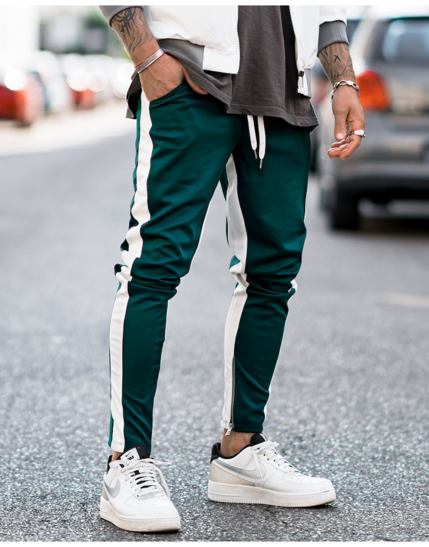 Pantalon Jogging A Bandes Vert Blanc